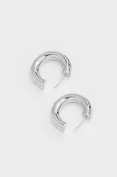 image of Recycled Silver Plated Polished Hoop Earrings