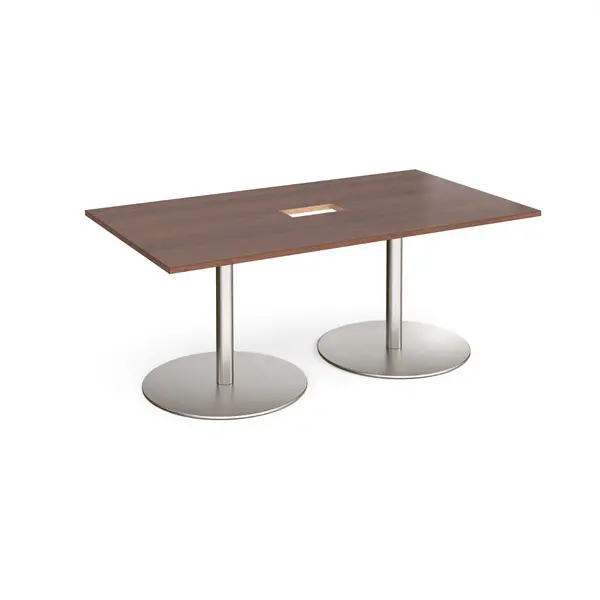 Image of Eternal Rectangular Office Boardroom Table with Power Module Cut Out - Walnut - Brushed Steel Base - W1800mm