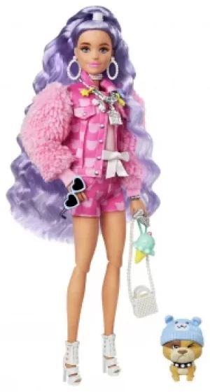 Image of Barbie Extra Doll with Periwinkle Hair and Pet Bulldog