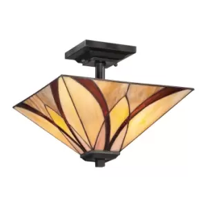 Image of 2 Bulb Semi Flush Ceiling Light Tiffany Style Glass Valiant Bronze LED E27 100W