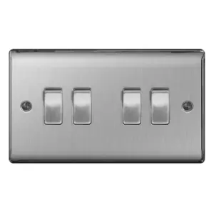 Image of BG Nexus Metal Brushed Steel 4 Gang 2 Way Rocker Switch 10A - NBS44