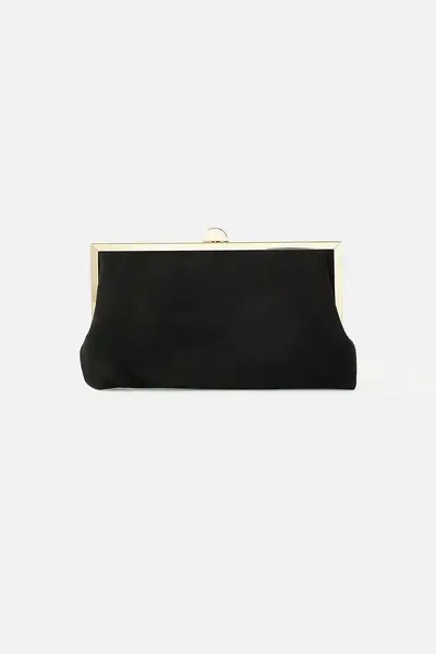 Image of Accessorize Suedette Clip Frame Clutch Bag Black