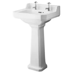 image of Hudson Reed Richmond 500mm Basin & Pedestal (2 Tap Hole) - White