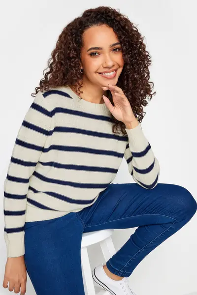 image of M&Co Stripe Crew Neck Jumper White