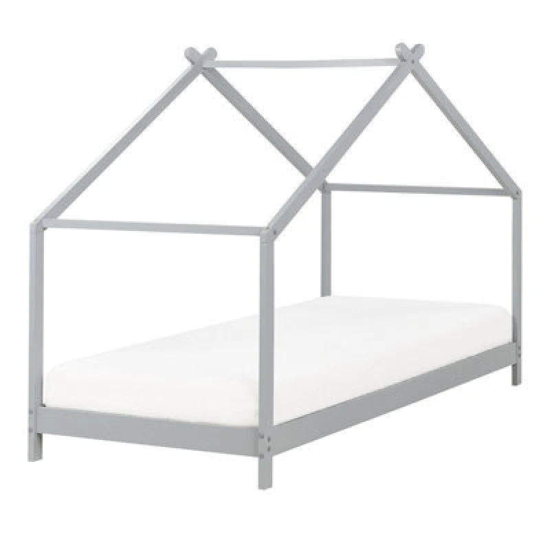 Image of Beliani Kids Bed House Pine Wood Orlu 90 X 200 Cm (Eu Single) Grey