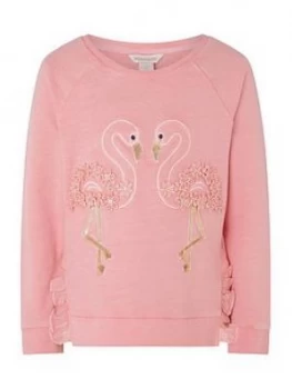 image of Monsoon Girls Flamingo Garment Dye Sweatshirt - Coral