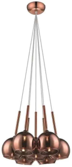 Image of Spring 7 Light Cluster Pendant Copper with Glass Shades, G9