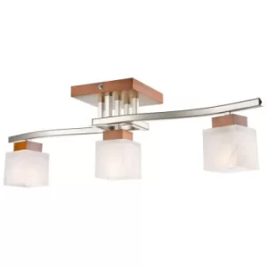 Image of Dana Multi Arm Semi Flush Ceiling Light With Glass Shade, Rustic, 3x E14