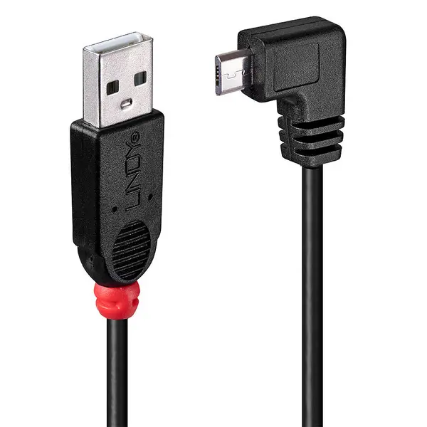 Image of Lindy 0.5m USB 2.0 Cable - Type A to Micro-B Cable, 90 Degree Right An