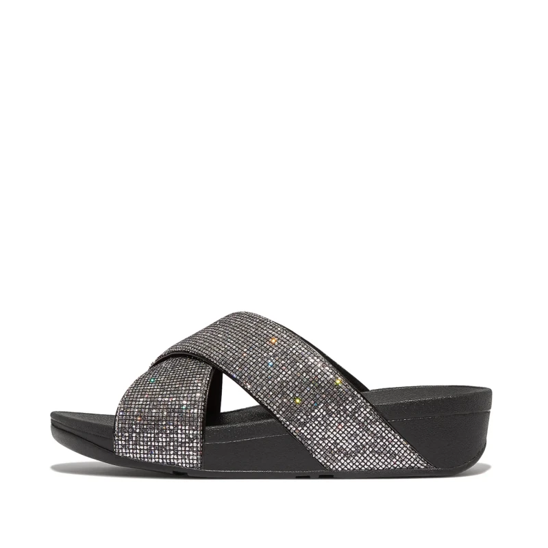 Image of Fitflop Womens Lulu Glitterball Cross Summer Sliders UK Size 8 (EU 42) SILVER FIT102-SILVER-8