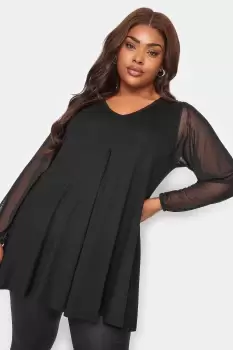 Image of Mesh Sleeve Pleated Swing Top