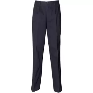 Image of Henbury Mens Teflon Stain Resistant Coated Pleated Chino Work Trousers / Pants (36 x Short) (Navy) - Navy