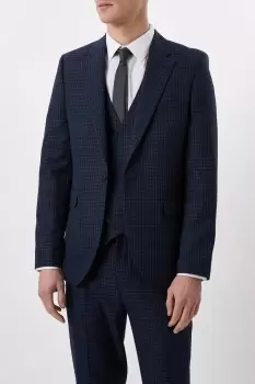 Image of Mens Slim Fit Navy Small Scale Check Suit Jacket