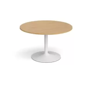 image of Trumpet base circular boardroom table 1200mm - white base and oak top