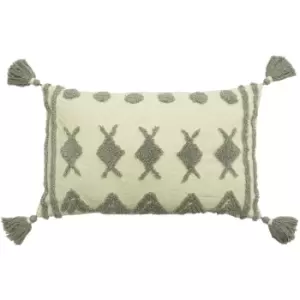 Image of Esme Tufted Cotton Cushion Grey / 30 x 50cm / Cover Only