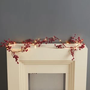 image of Robert Dyas Pre-Lit Red Frosted Berry Garland