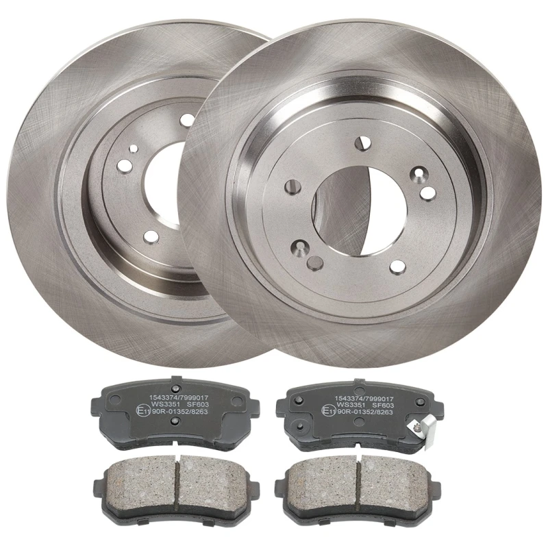 Image of RIDEX 3405B1909 Brake disc and pads set Rear Axle, Brake Disc Type: Solid, with acoustic wear warning Brake Set,disc brakes (3405)