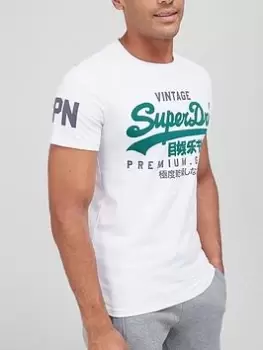 image of Superdry Vintage Label Core T-Shirt - White, Size 3XL, Men