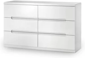 image of Julian Bowen Manhattan White High Gloss 6 Drawer Chest of Drawers Flat Packed