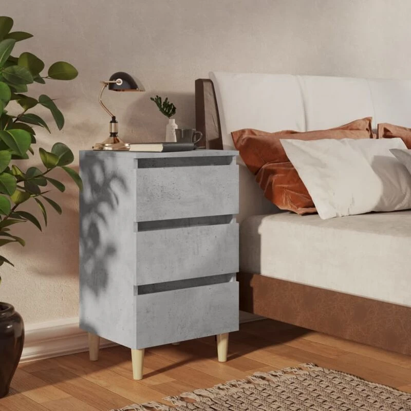 Image of VIDAXL Bed Cabinets & Solid Wood Legs 2 pcs Concrete Grey 40x35x69cm Vidaxl 8720286357057