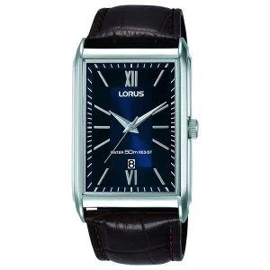 image of Lorus RH911JX9 Mens Rectangular Dial Watch with Brown Leather Strap