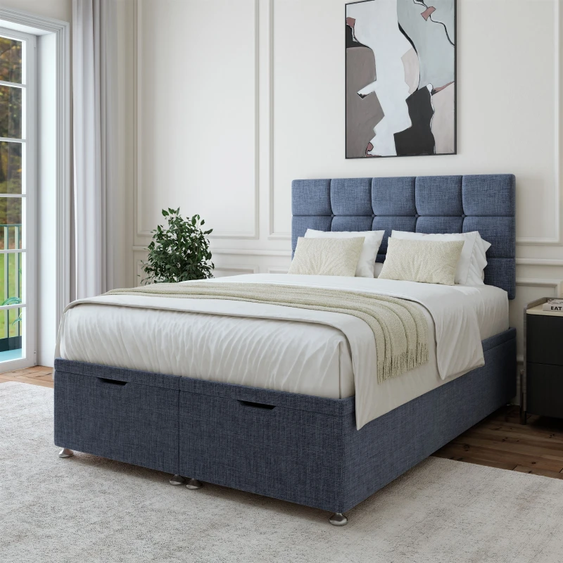 Image of Bedmaster Bedmaster Linen Ottoman Divan Base And Square Headboard in Midnight Size: Single Midnight Single Unisex 7867869822265