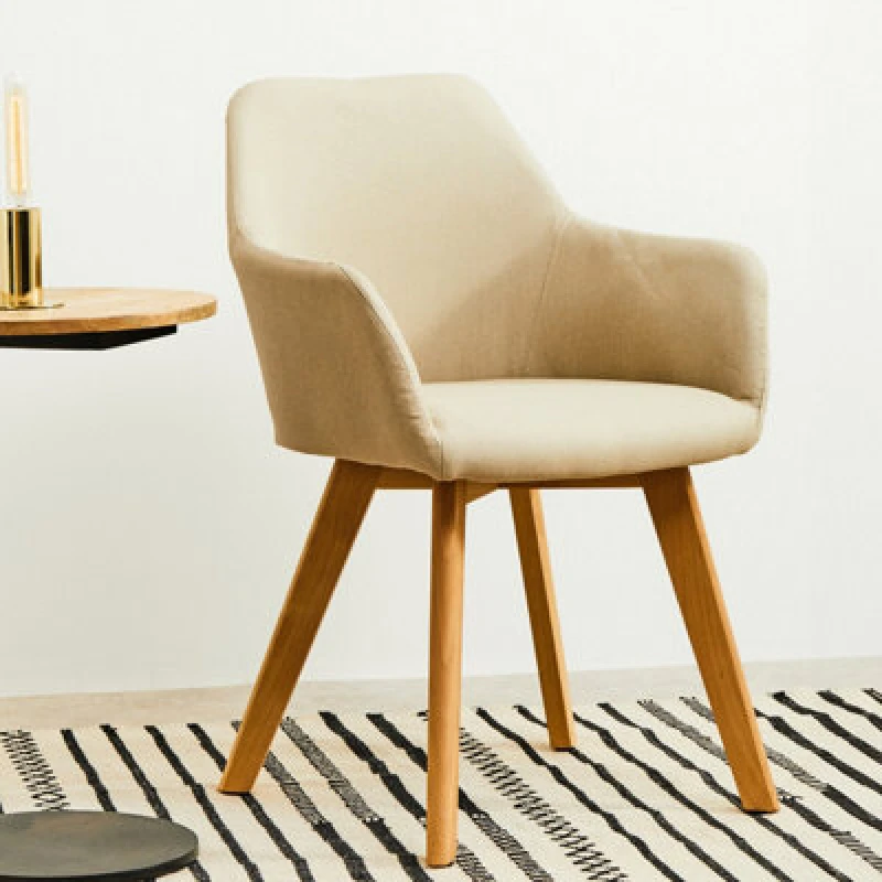 Image of Premier Housewares Stone Fabric Chair With Wood Legs, Backrest Dining Chair, Space-Saving Office Accent Chair with Upholstery Natural