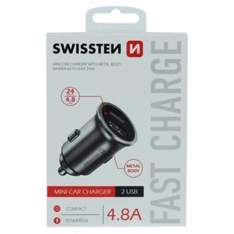 Image of SWISSTEN 20115100 Car mobile phone charger black, Number of inlets/outlets: 2 Car mobile phone charger (100026)