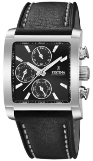 Image of Festina F20424-3 Mens Timeless Chronograph Black Leather Strap W