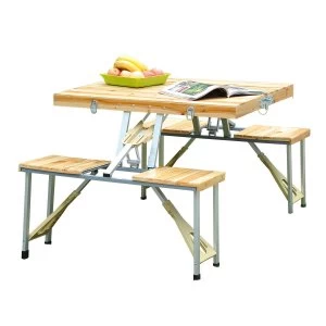 Image of Outsunny Portable Folding Camping Picnic Table Party Field Kitchen Outdoor Garden BBQ Chairs Stools Set Wooden Wood