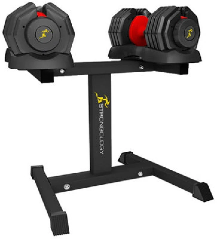Image of STRONGOLOGY Strongology Urban25 Red Adjustable Dumbbell Pair with Free Durable Steel Adjustable Urban25 Dumbbell Floor Stand Stand with Urban25 Red Pa
