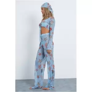 Image of I Saw It First Blue Shell Print Mesh Wrap Beach Top - Blue