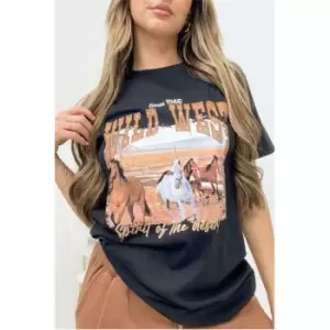 Image of I Saw It First Black Wild West Oversized Graphic T-Shirt - Black