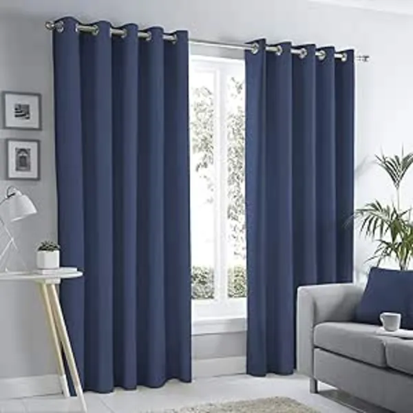 image of Fusion Sorbonne 100% Cotton Eyelet Lined Curtains, Navy, 66 x 90" - Fusion SNENN66906LUU