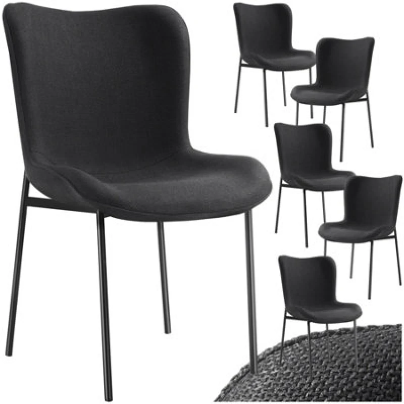 Image of Tectake Set Of 6 Dining Chair Tessa - Ergonomic High Backrest, Slim Steel Legs, Soft Fabric - Woven Fabric Black/black