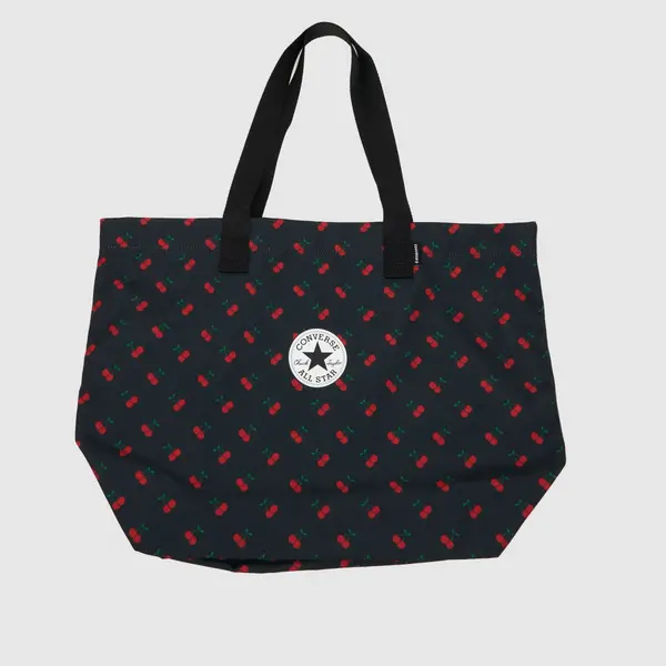 image of Converse Black & red cherry print canvas tote bag