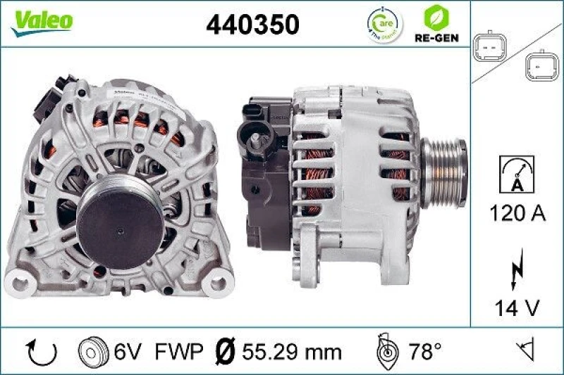 Image of VALEO 440350 Generator Alternator Charging Current: 120A, Voltage: 14V, REMANUFACTURED PREMIUM Alternator (4)