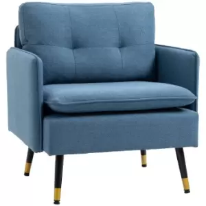Image of HOMCOM Modern Armchairs with Steel Legs, Upholstered Button Tufted Accent Chairs for Living Room and Bedroom, Dark Blue