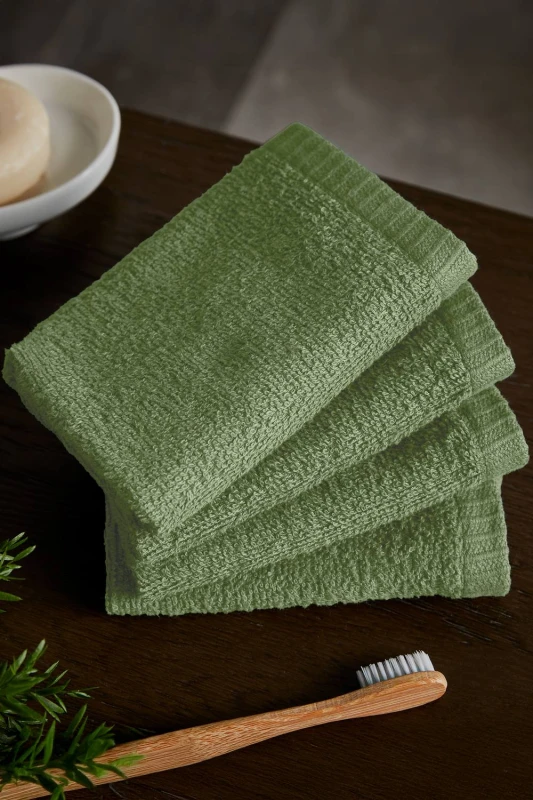 Image of Catherine Lansfield Quick Dry Cotton 30X30Cm 4 Pack Face Cloths Sage Green
