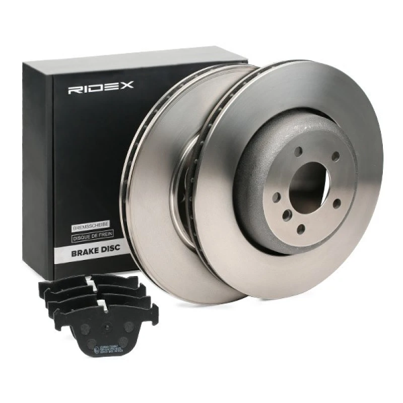 Image of RIDEX 3405B1435 Brake disc and pads set Rear Axle, Brake Disc Type: internally vented, prepared for wear warning indicator Brake Set,disc brakes (340