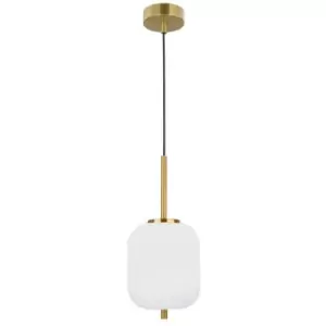 Image of Merano Cornwall 16.5cm Globe Pendant Ceiling Light Opal Glass Antique Brass Metal Black Fabric Wire LED E14