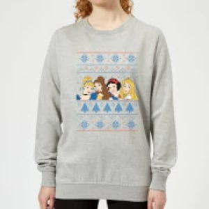 Image of Disney Princess Faces Womens Christmas Sweatshirt - Grey - 3XL