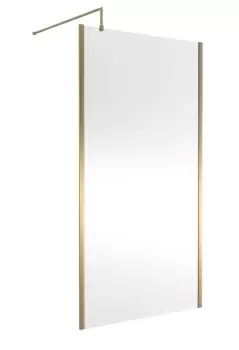 image of Hudson Reed 1100mm Outer Framed Wetroom Screen With Support Bar - Brushed Brass