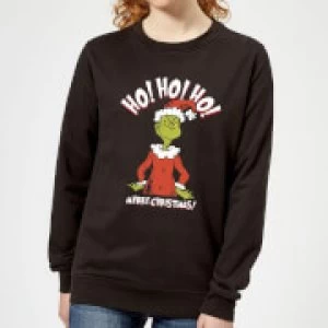 image of The Grinch Ho Ho Ho Smile Womens Christmas Sweatshirt - Black