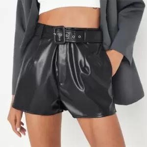 image of Missguided Faux Leather Belted Shorts - Black