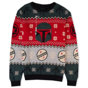 image of Star Wars Boba Fett Festive Knitted Jumper - Green - L