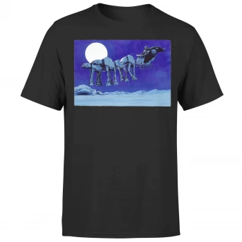 Image of Star Wars Christmas ATAT Darth Vader Sleigh Black T-Shirt - S - Black