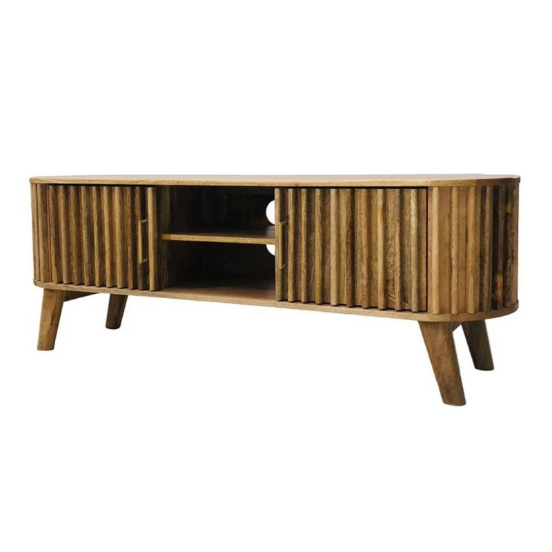 Image of Jaipur Furniture Ltd Slated TV Unit - Mango Wood - L40 x W135 x H50cm - Light Finish - Assembly Required in Brown Brown Unisex