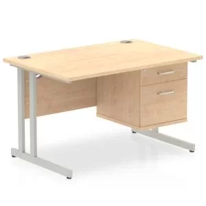 Image of Impulse 1200 Rectangle Silver Cant Leg Desk MAPLE 1 x 2 Drawer Fixed