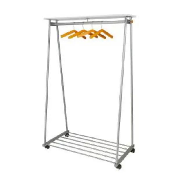 image of Alba Alba Oslo Mobile Garment Rack Silver Grey and White Wood - Supplied With 6 Hangers - PMOSLO PMOSLO